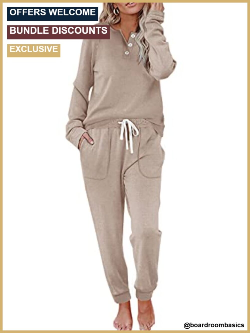 Women's Two Piece Lounge Set Button Down Sweatshirt Sweatpants with Pockets